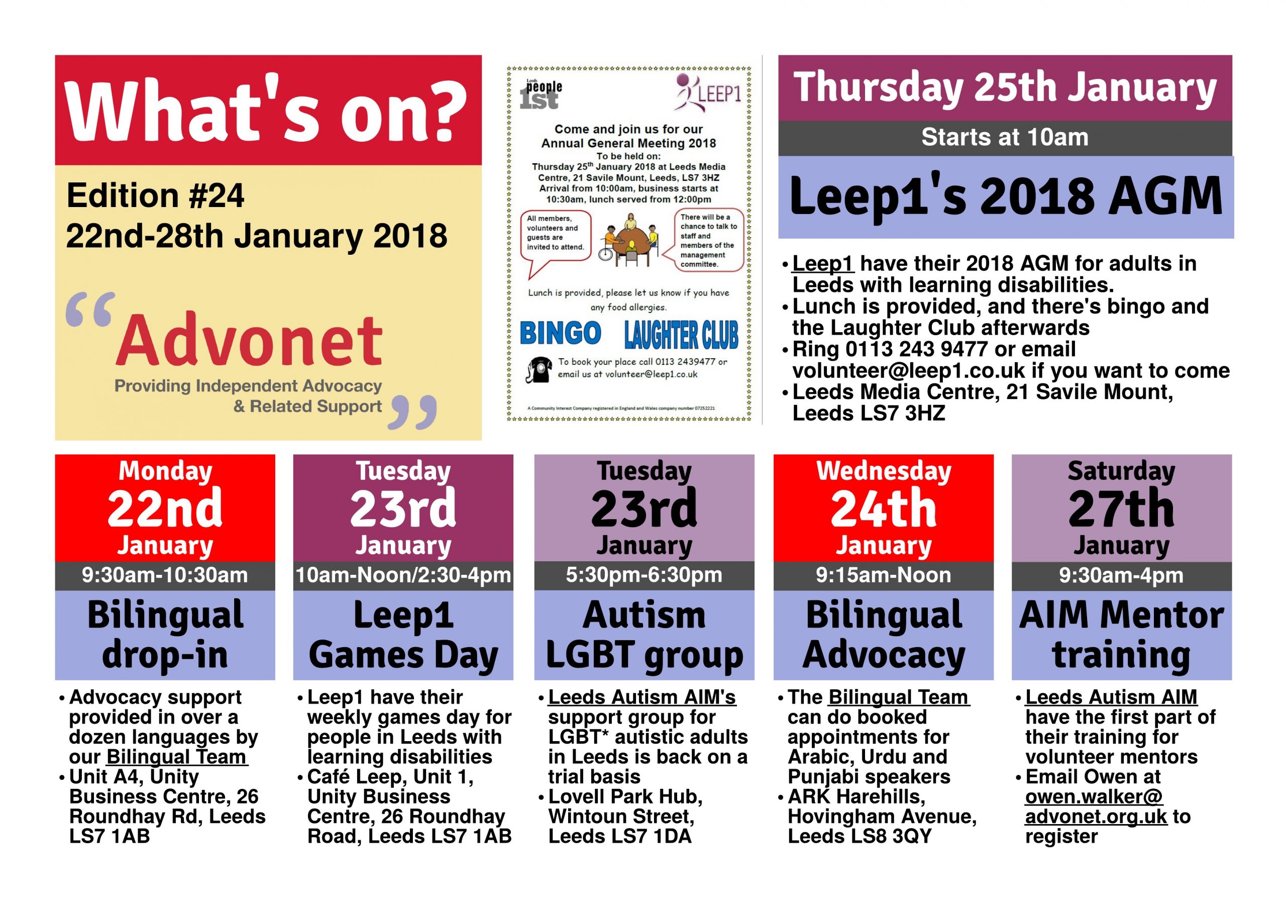 What's on 22-28th Jan 2018