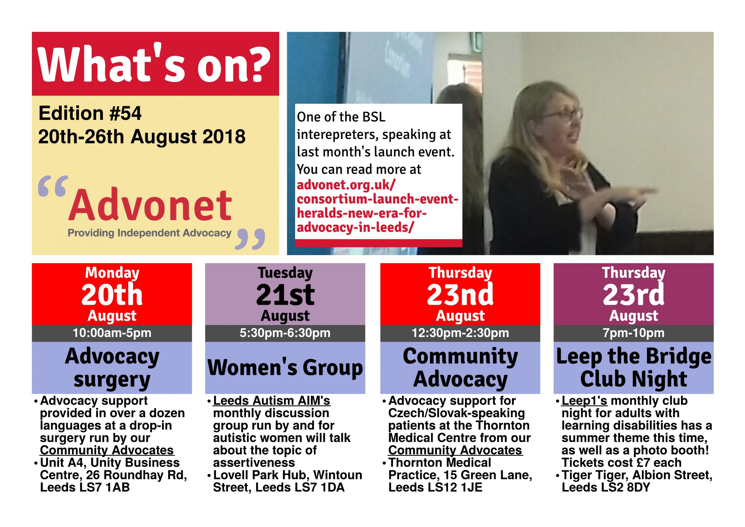 What's On - 20th-26th August 2018