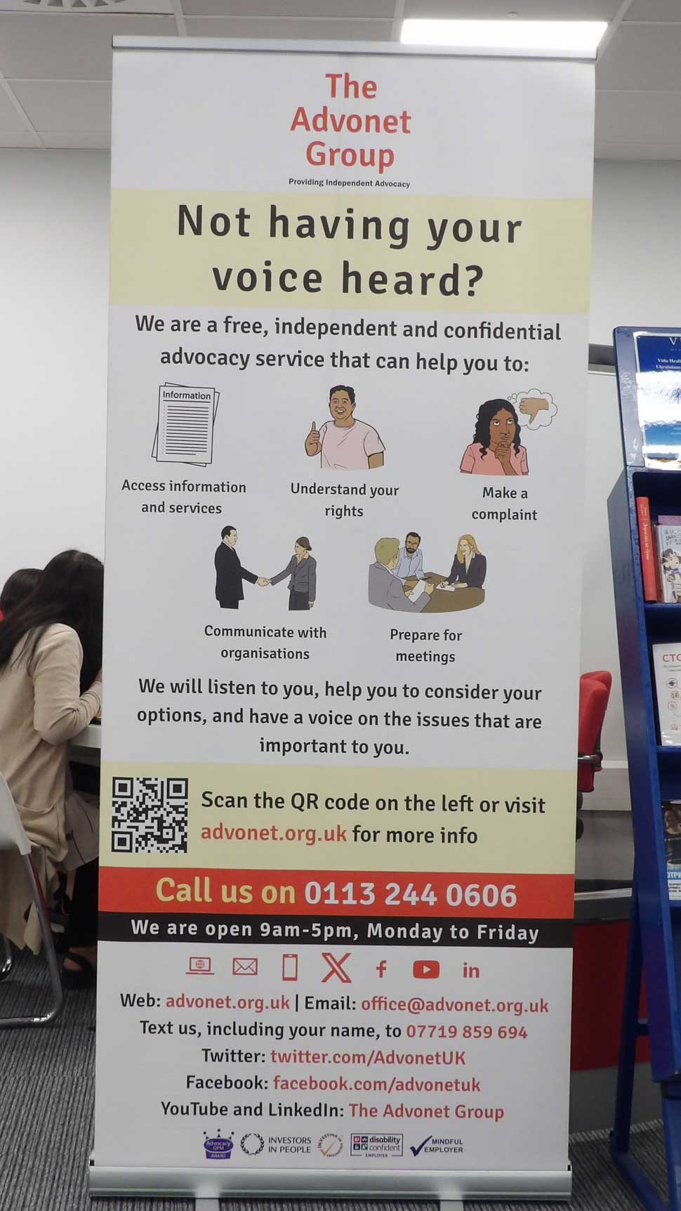 A photo of the roller banner we have up at our Community Advocacy Hub sessions.